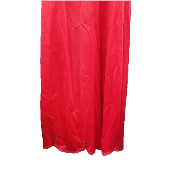 Henson Kaepernick Vtg Red Floral Nylon Lace Trim Nightgown Slip Dress - Picture 4 of 6